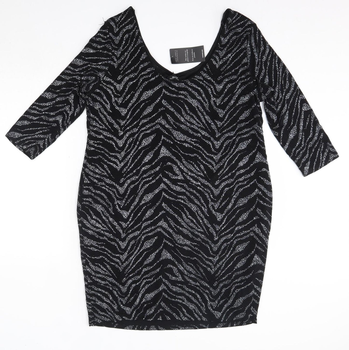 New Look Womens Black  Nylon Pencil Dress  Size 16  Round Neck