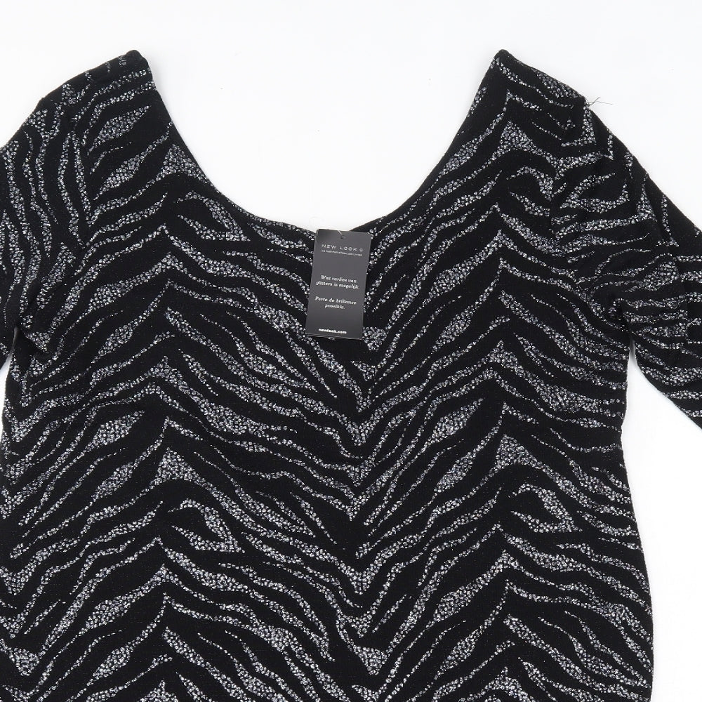 New Look Womens Black  Nylon Pencil Dress  Size 16  Round Neck