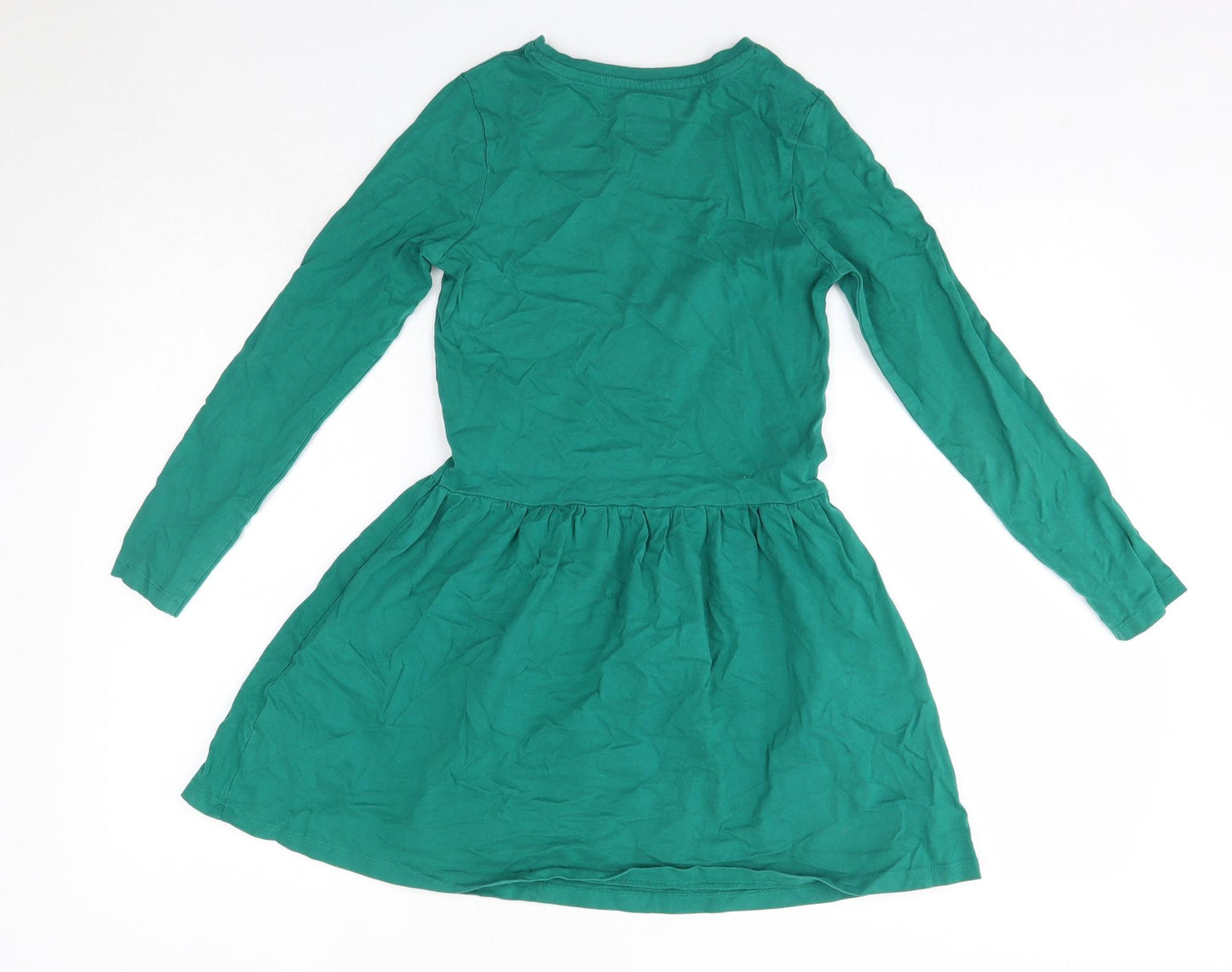 George Girls Green  100% Cotton A-Line  Size 9-10 Years  Round Neck  - Christmas Elf