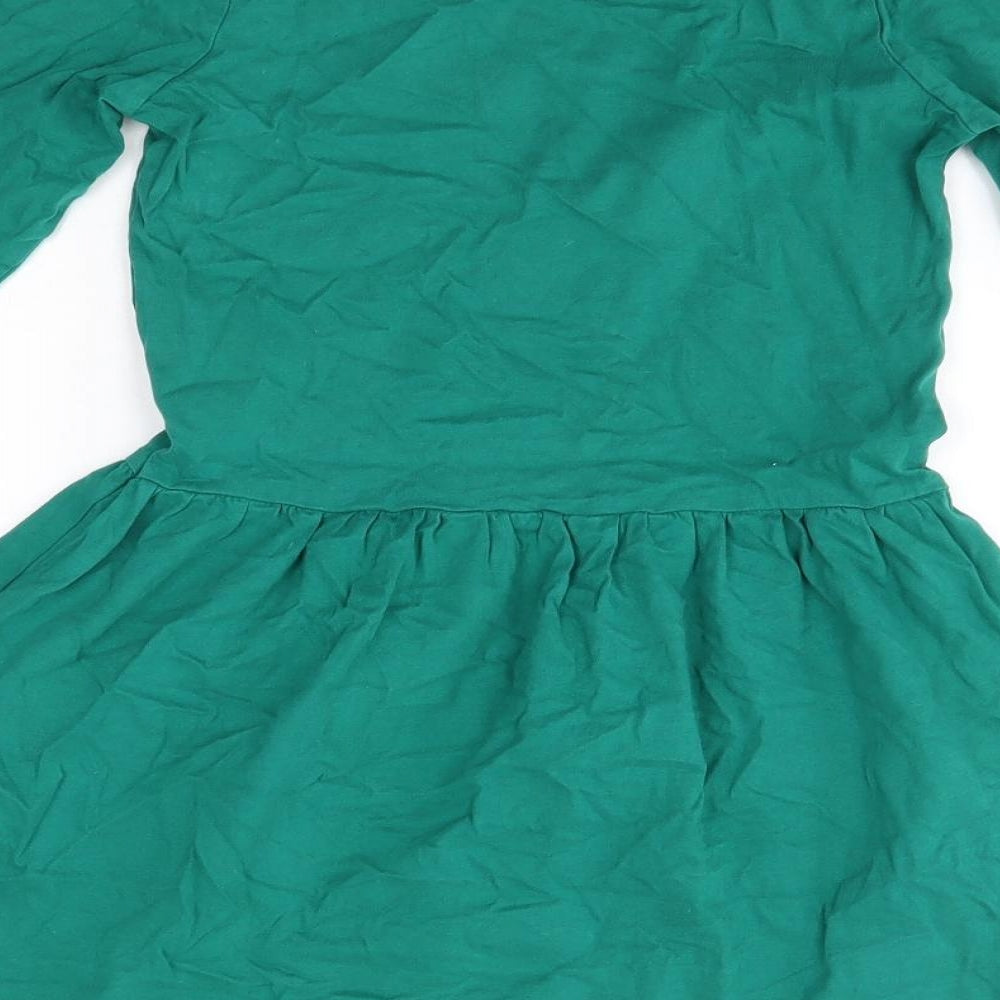 George Girls Green  100% Cotton A-Line  Size 9-10 Years  Round Neck  - Christmas Elf