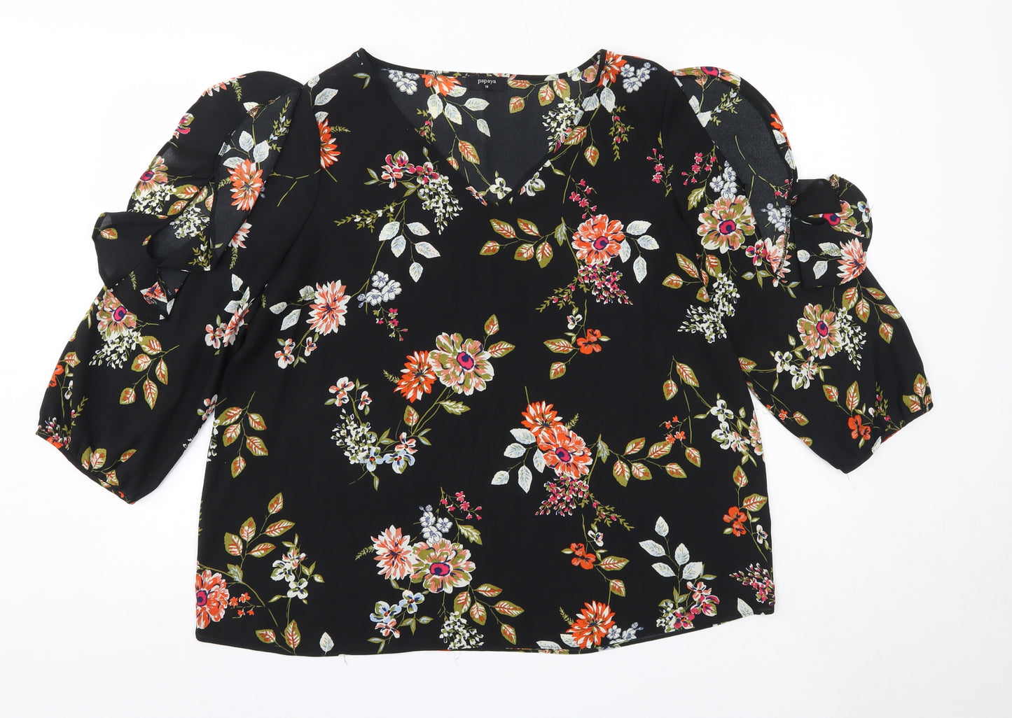 Matalan Womens Black Floral Polyester Basic Blouse Size 18 V-Neck