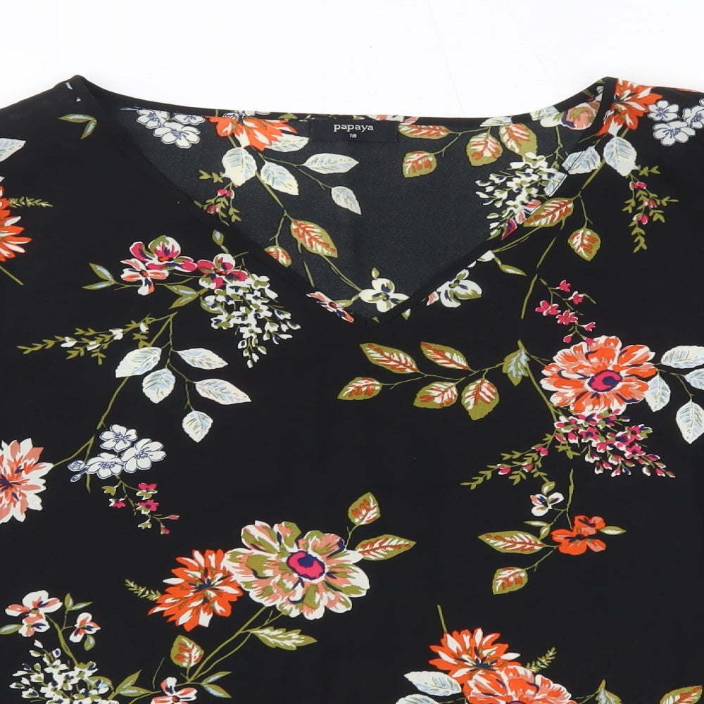 Matalan Womens Black Floral Polyester Basic Blouse Size 18 V-Neck