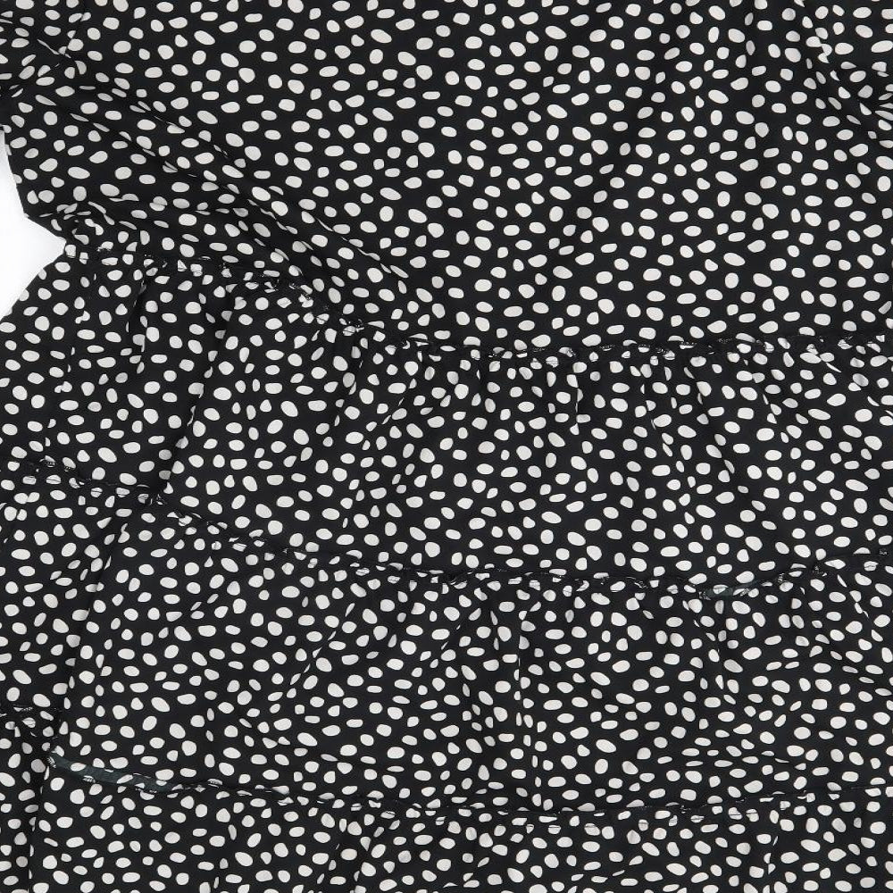 Boohoo Womens Black Polka Dot Polyester A-Line  Size 16  Round Neck