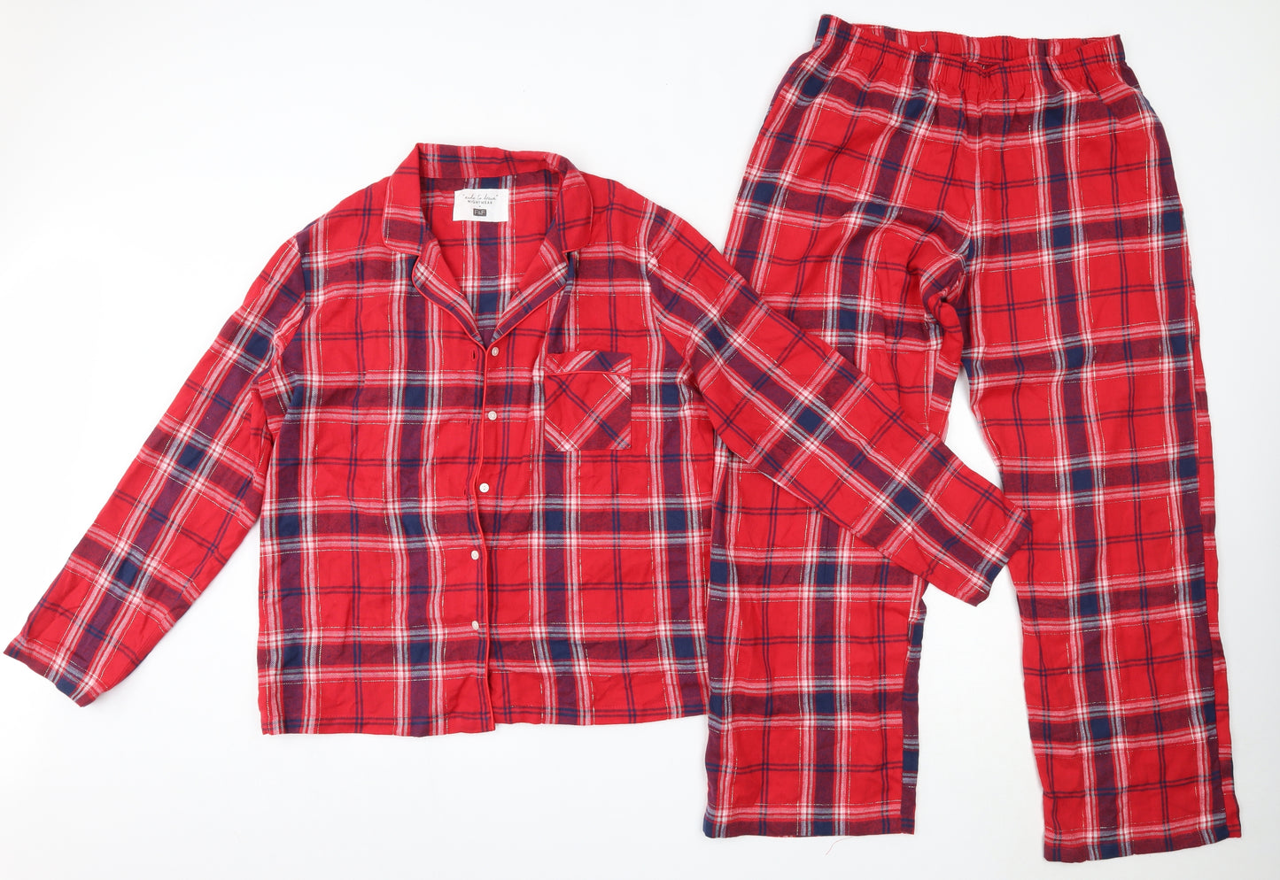 F&F Womens Red Check Cotton Top Pyjama Set Size 12