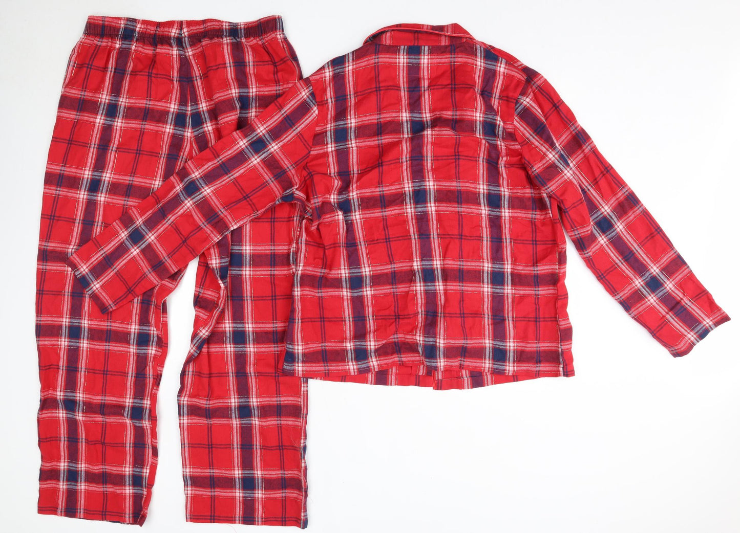F&F Womens Red Check Cotton Top Pyjama Set Size 12