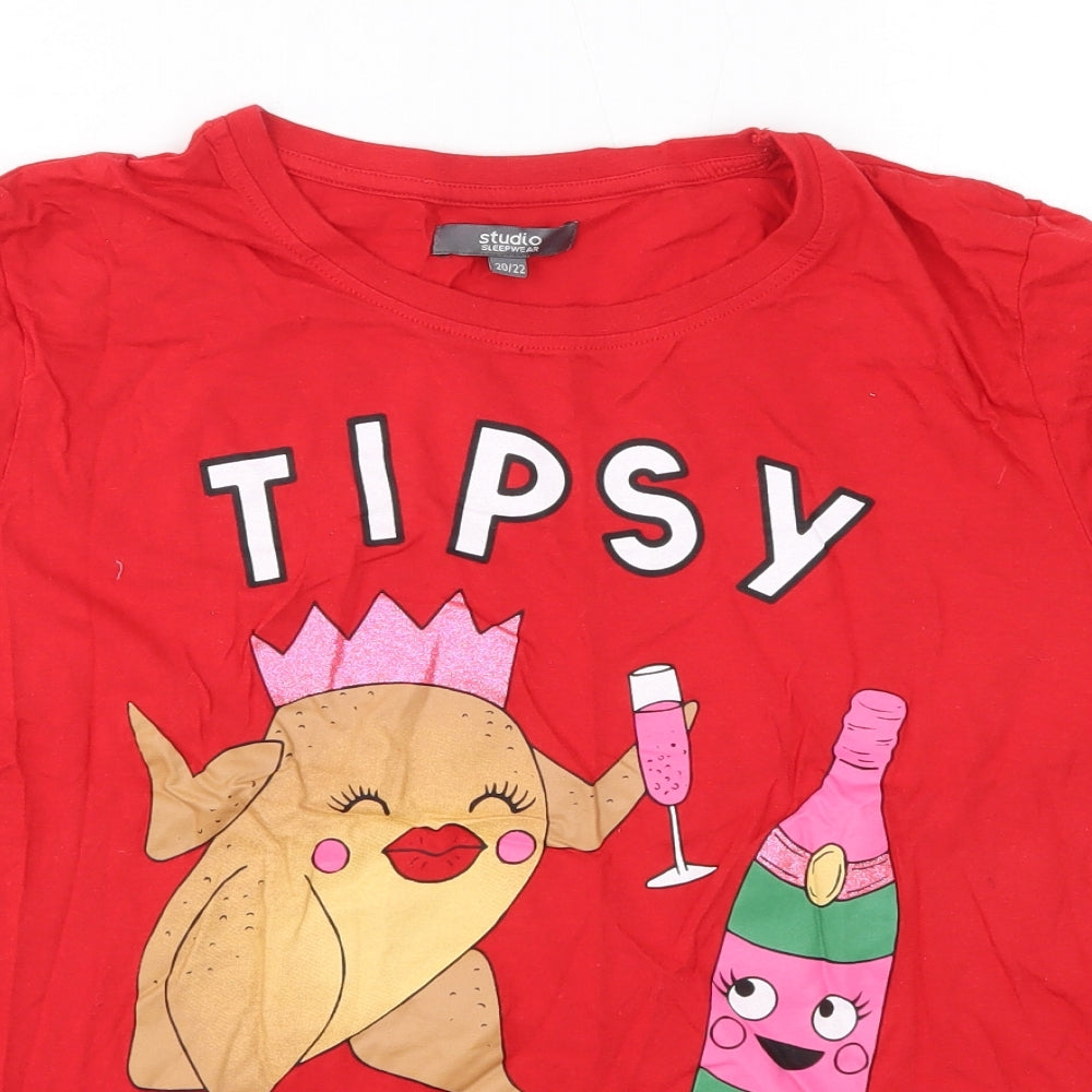 Studio Womens Red Solid 100% Cotton Top Pyjama Top Size 20   - Christmas