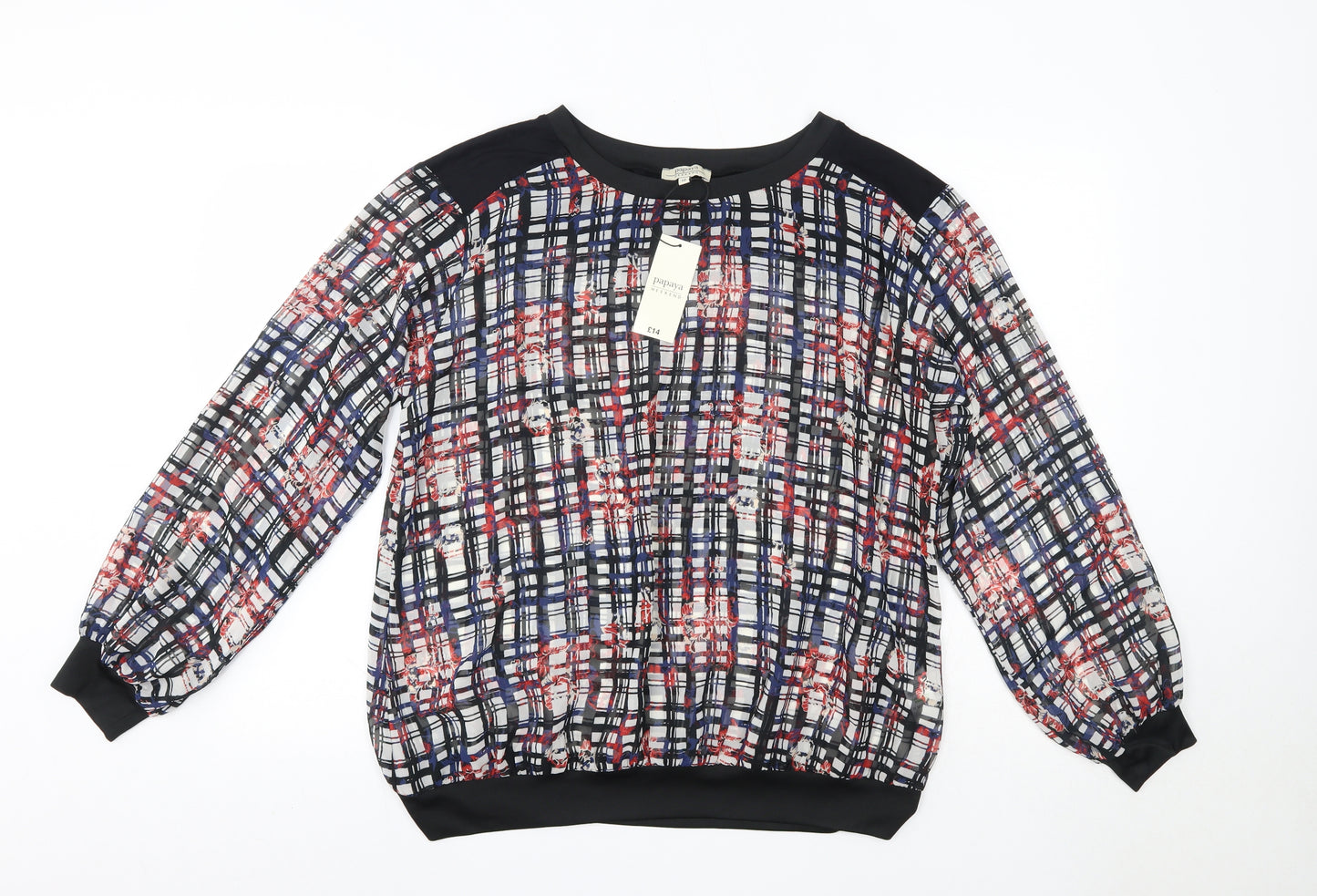 Matalan Womens Multicoloured Check Polyester Basic Blouse Size 18 Round Neck