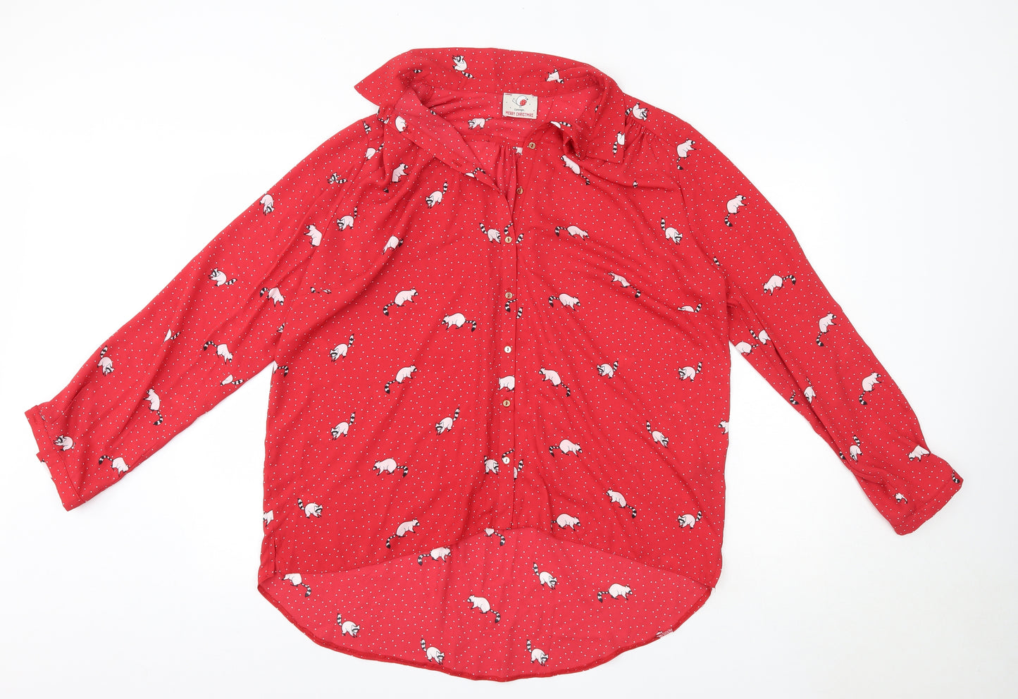 George Womens Red Polka Dot Polyester Basic Button-Up Size 18 Collared - Racoon Christmas