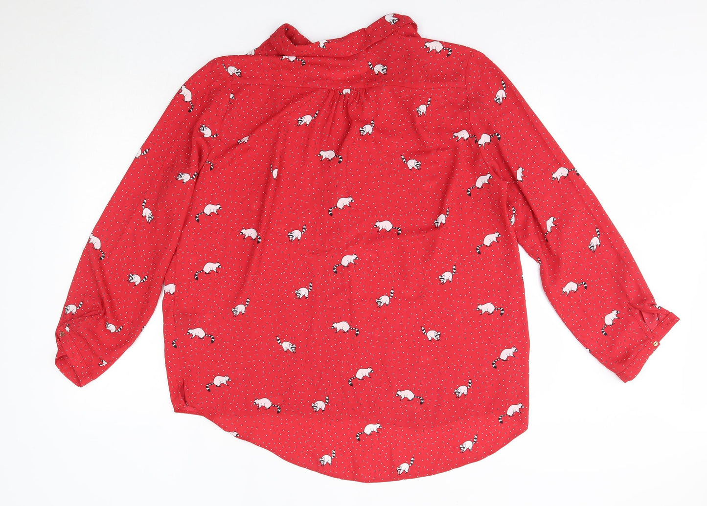 George Womens Red Polka Dot Polyester Basic Button-Up Size 18 Collared - Racoon Christmas