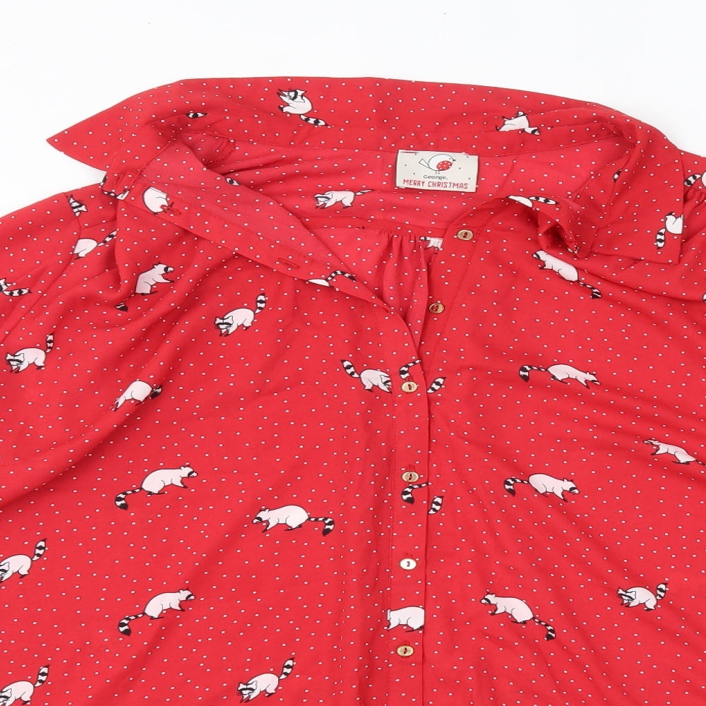 George Womens Red Polka Dot Polyester Basic Button-Up Size 18 Collared - Racoon Christmas