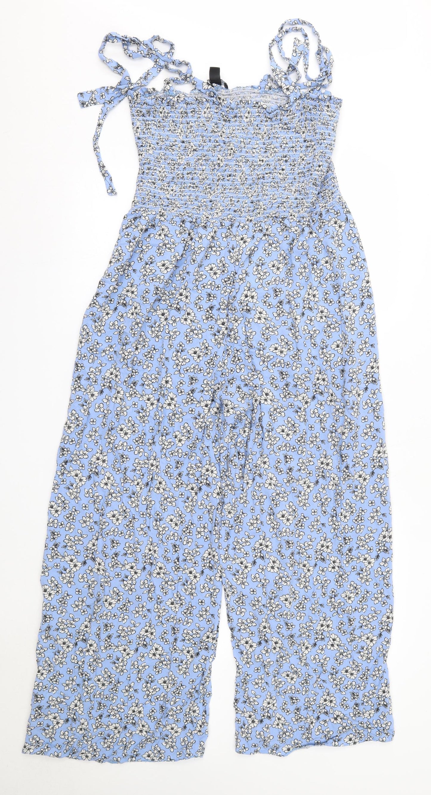 New Look Womens Blue Floral Viscose Jumpsuit One-Piece Size 18