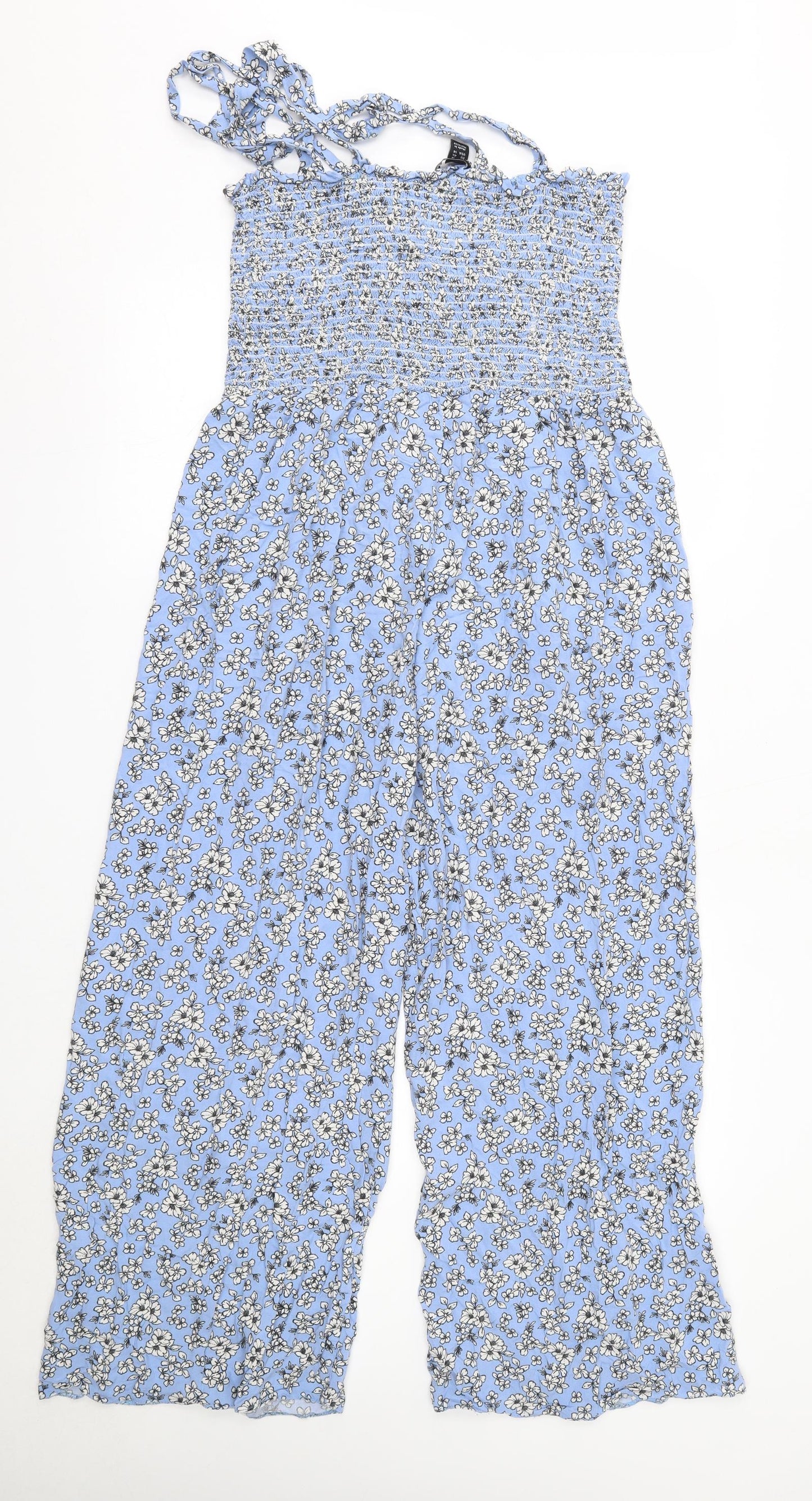 New Look Womens Blue Floral Viscose Jumpsuit One-Piece Size 18
