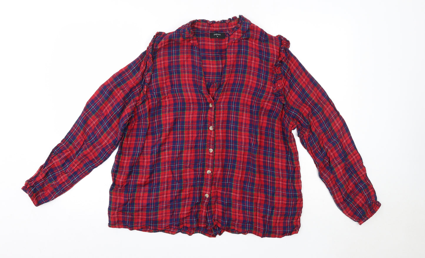 Matalan Womens Red Check Viscose Basic Button-Up Size 18 Round Neck