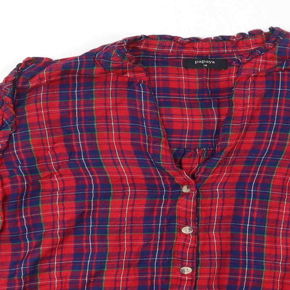 Matalan Womens Red Check Viscose Basic Button-Up Size 18 Round Neck