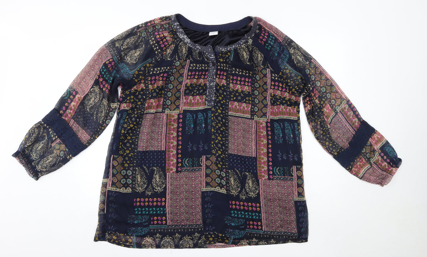 Cotton Traders Womens Multicoloured  Polyester Basic Blouse Size 18 Round Neck
