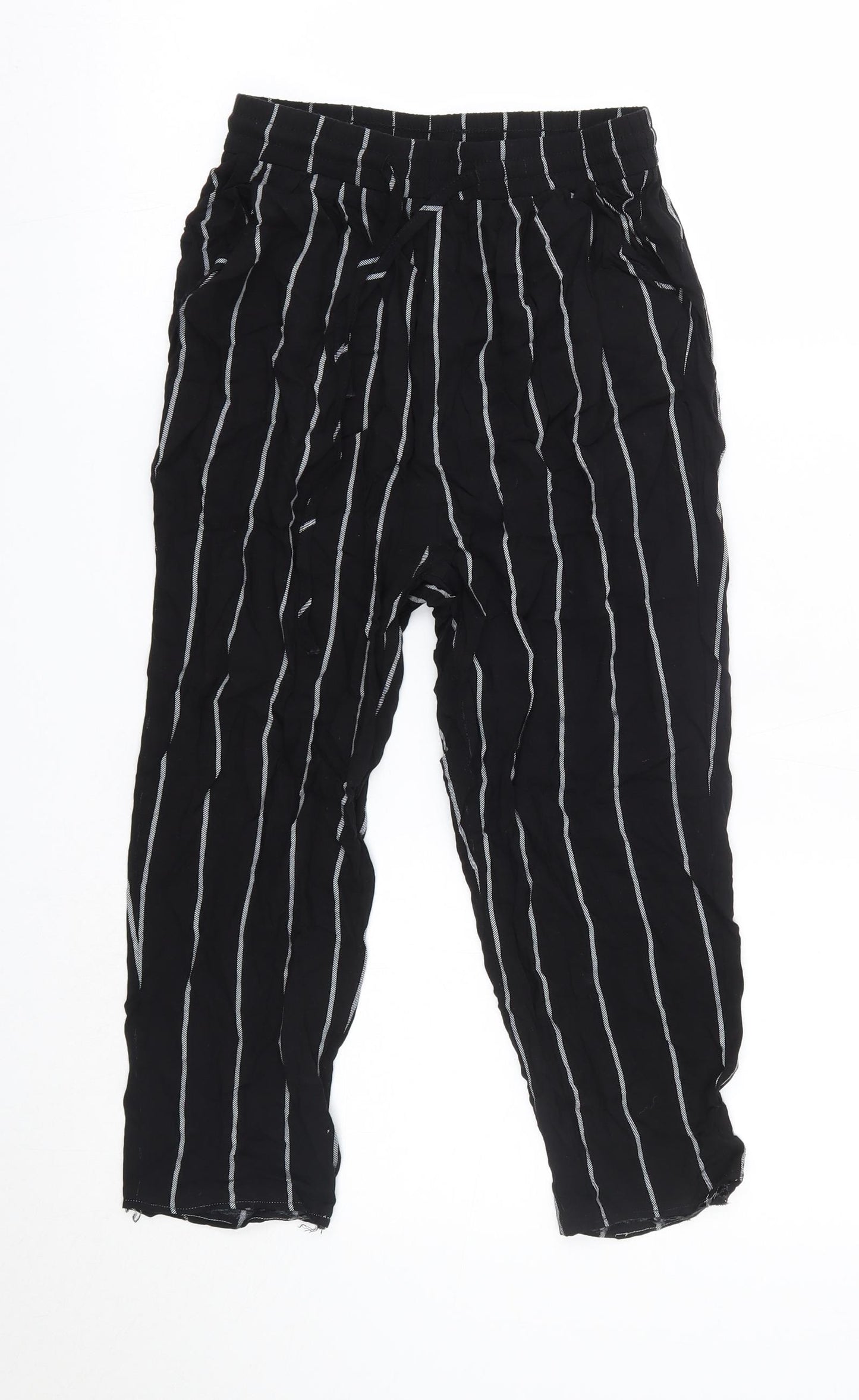PRETTYLITTLETHING Womens Black Striped Viscose Dress Pants Trousers Size 4  Regular