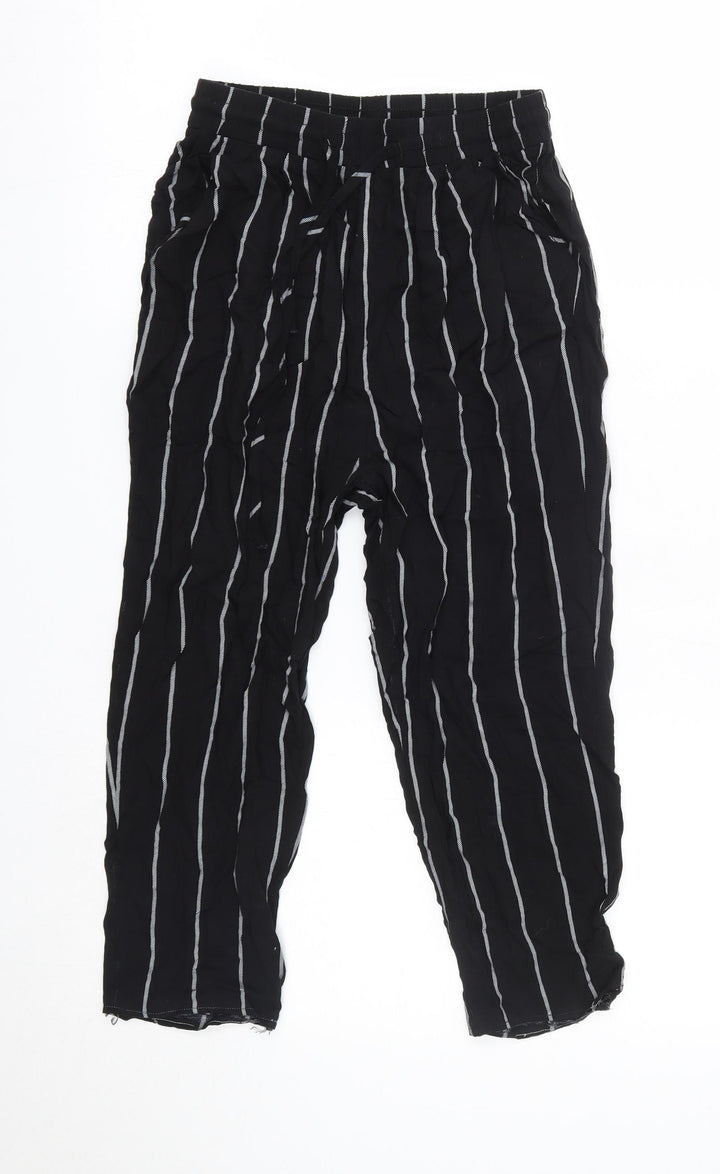 PRETTYLITTLETHING Womens Black Striped Viscose Dress Pants Trousers Size 4  Regular