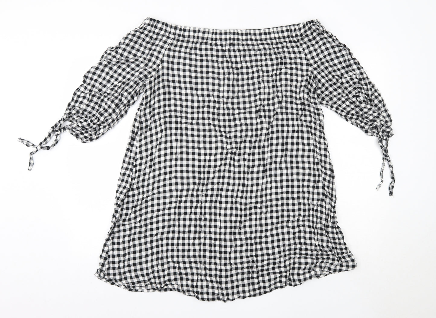 Matalan Womens Black Check Viscose A-Line  Size 18  Off the Shoulder
