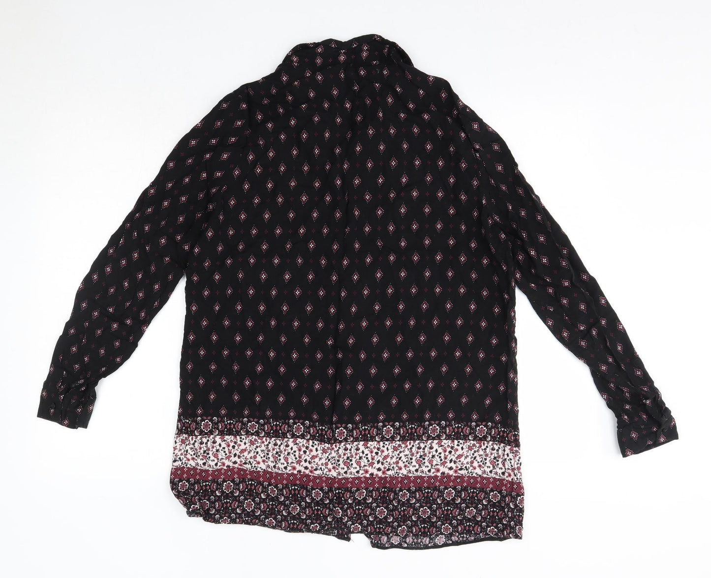 New Look Womens Black Floral Viscose Basic Button-Up Size 16 Collared