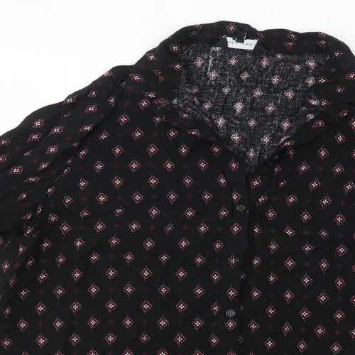 New Look Womens Black Floral Viscose Basic Button-Up Size 16 Collared