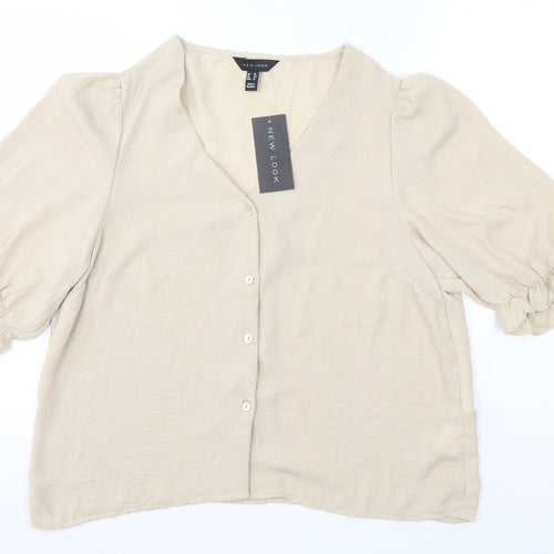New Look Womens Beige  Polyester Basic Blouse Size 16 V-Neck