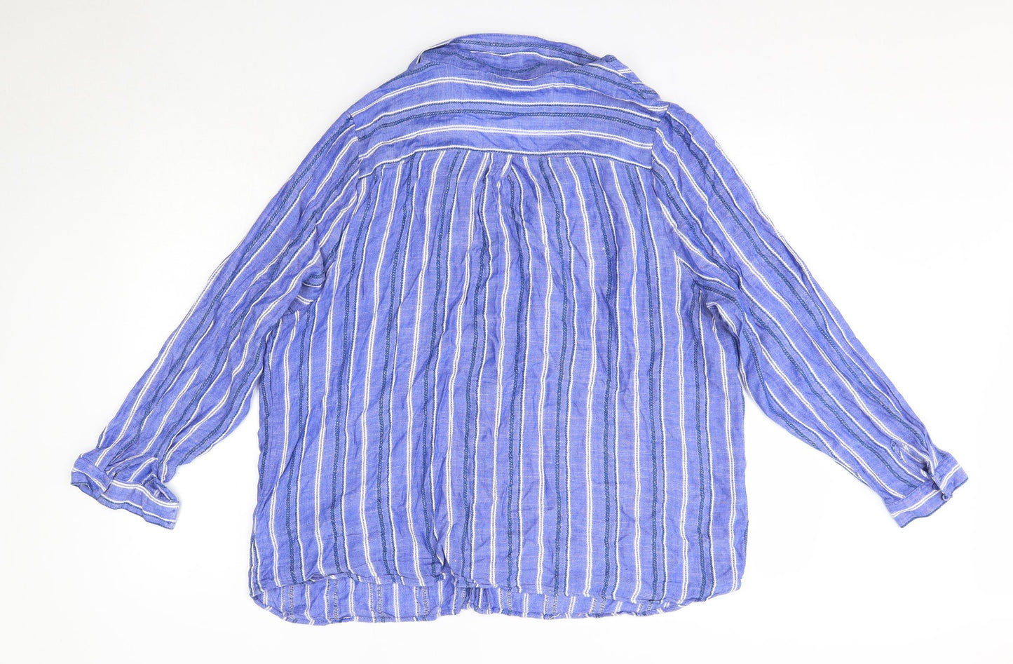 Matalan Womens Blue Striped Viscose Basic Button-Up Size 18 Collared