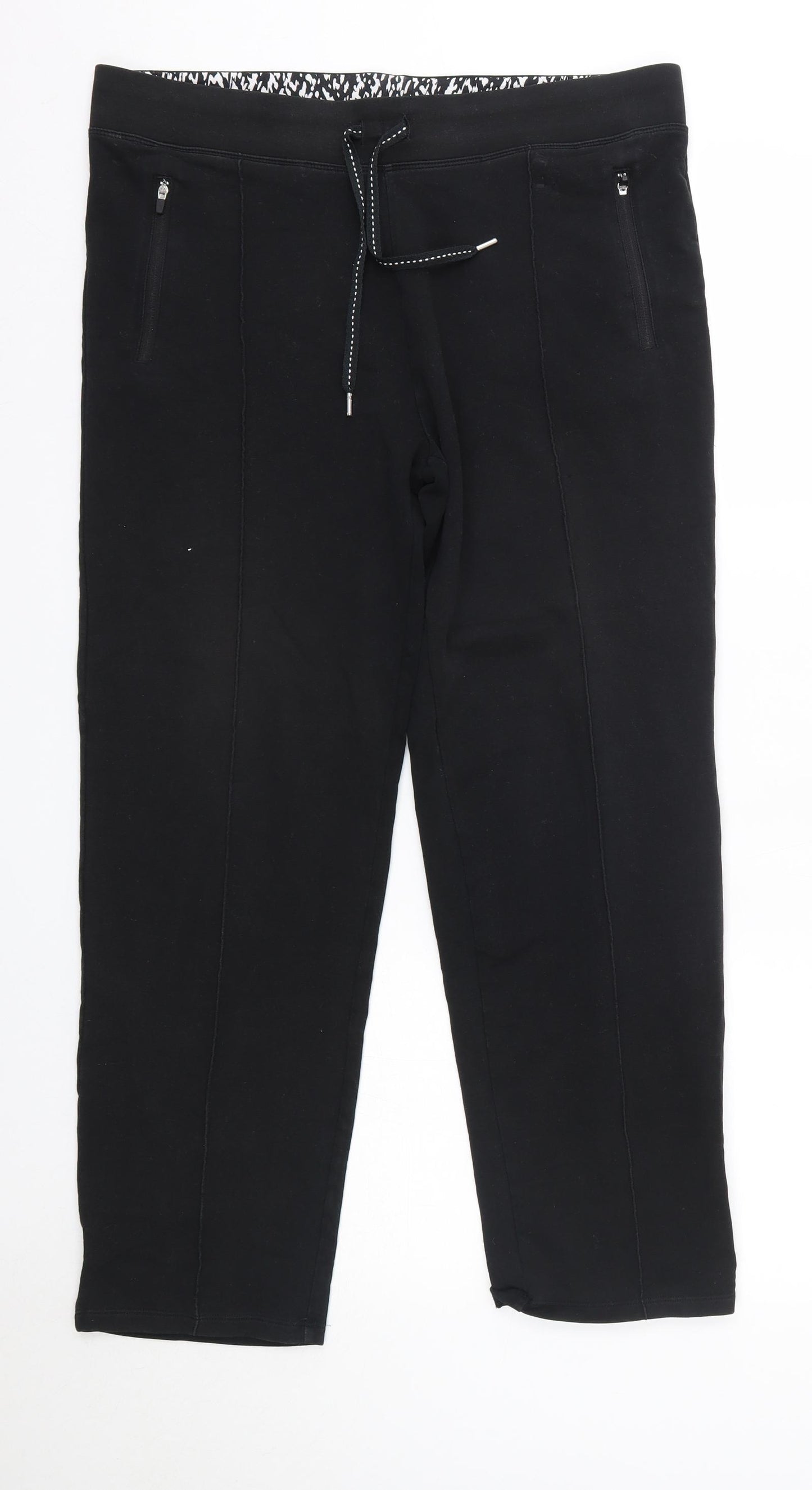 M&S Womens Black  Cotton Trousers  Size 14 L27 in Regular  - Short