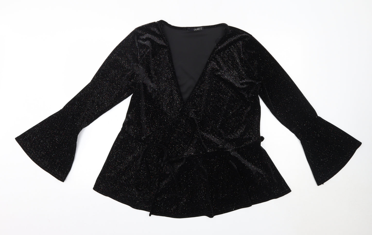 Quiz Womens Black V-Neck  Polyester Cardigan Jumper Size 16