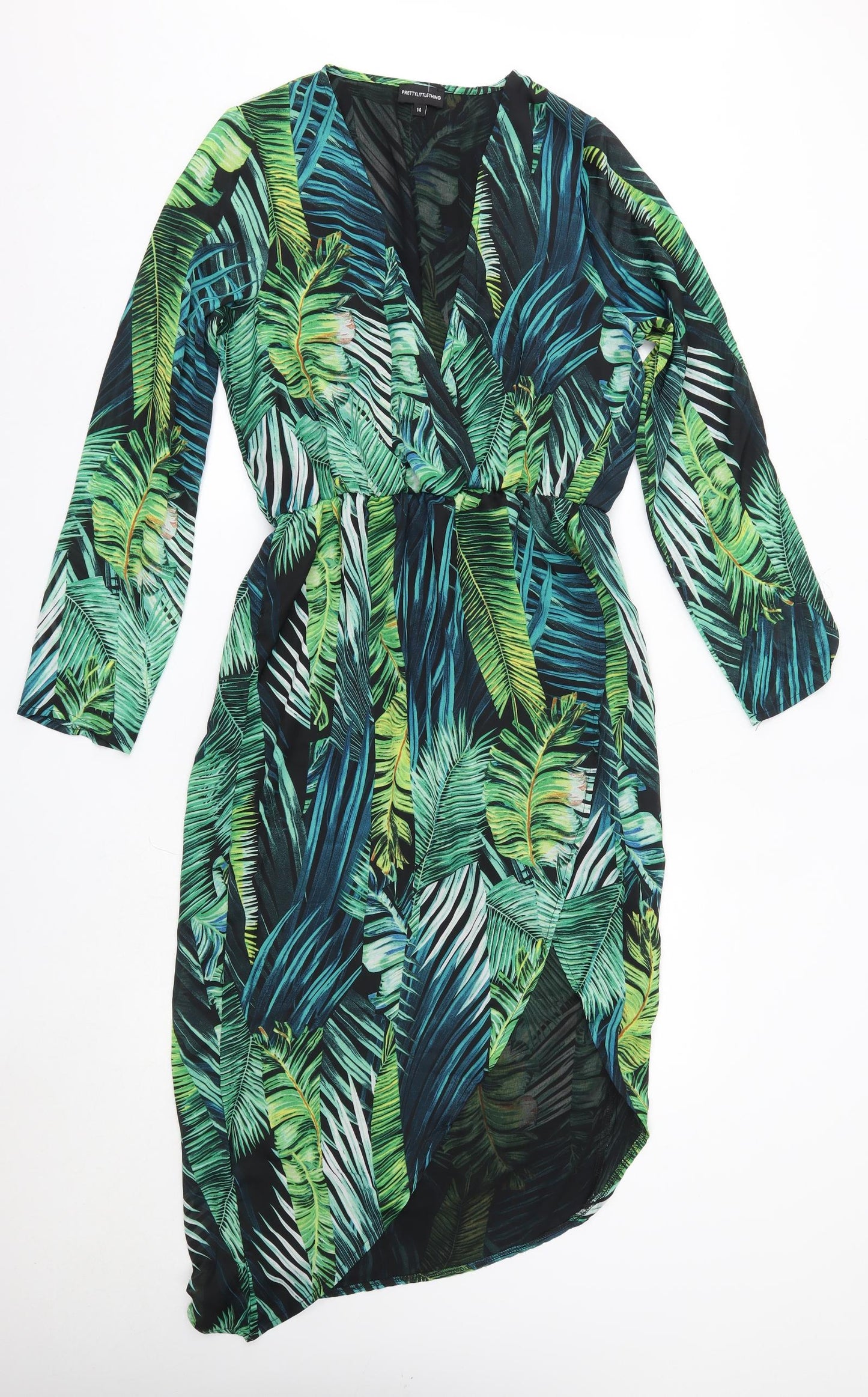PRETTYLITTLETHING Womens Green  Polyester A-Line  Size 14  V-Neck