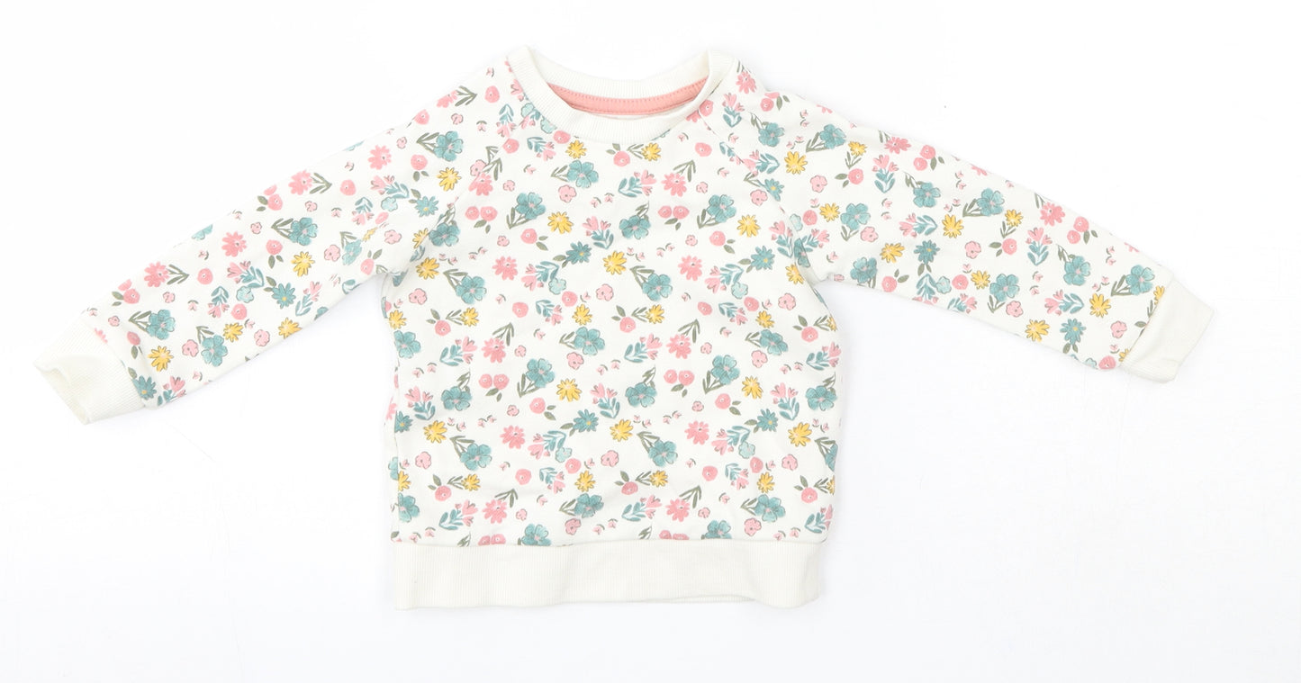 Primark Baby White Floral Cotton Pullover Jumper Size 9-12 Months