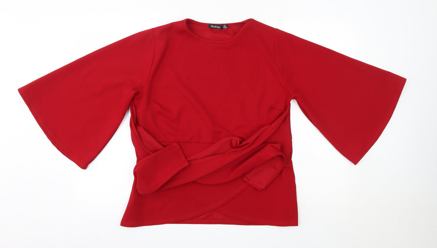 Boohoo Womens Red  Polyester Basic Blouse Size 16 Round Neck