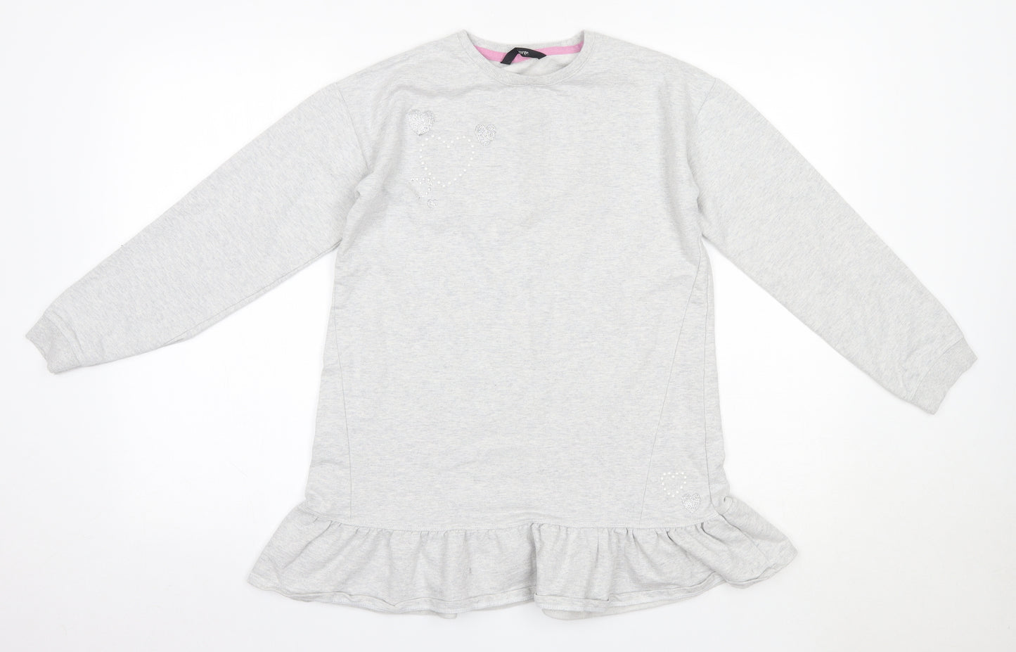 George Girls Grey  Cotton Jumper Dress  Size 12-13 Years  Round Neck
