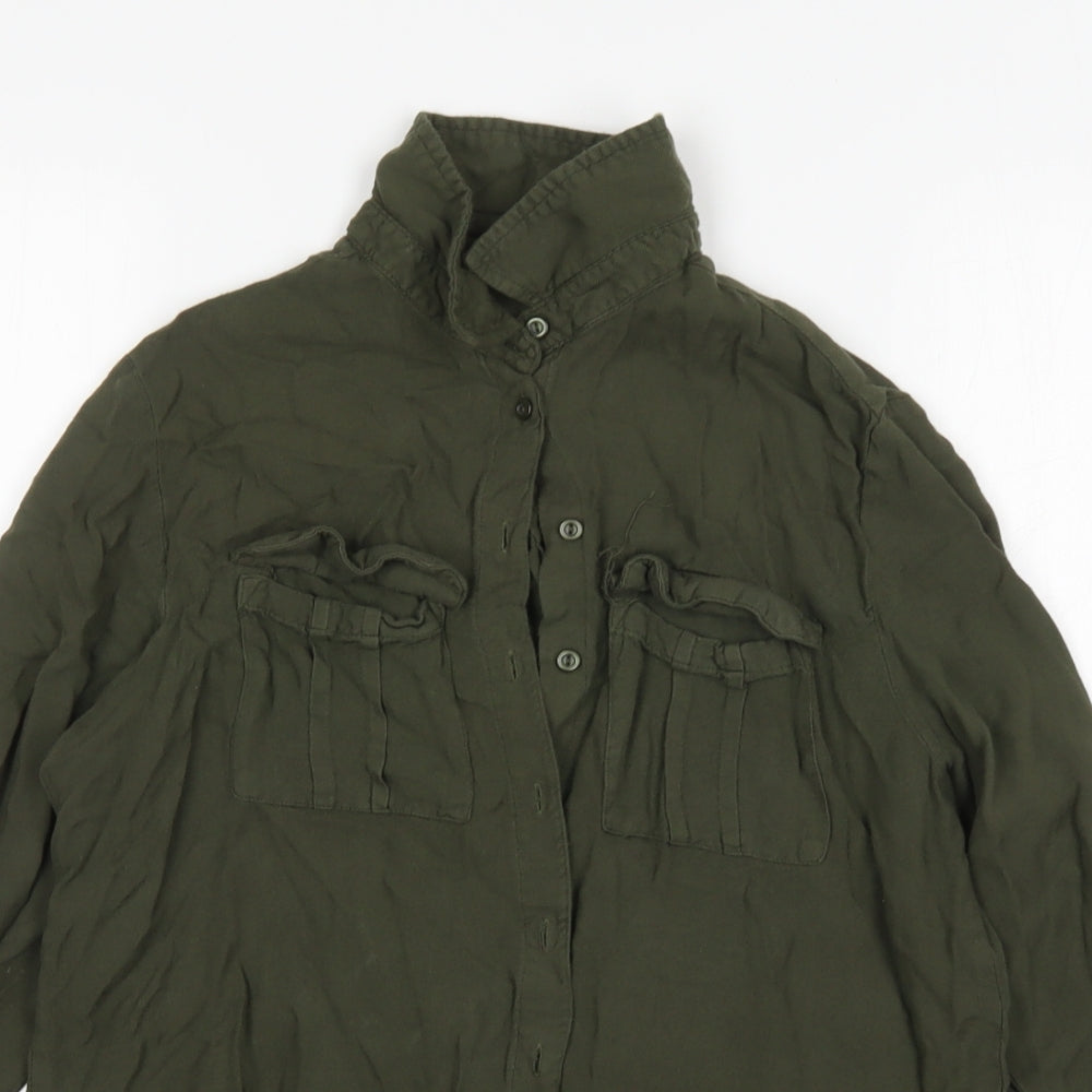 New Look Womens Green  Viscose Basic Button-Up Size 10 Collared