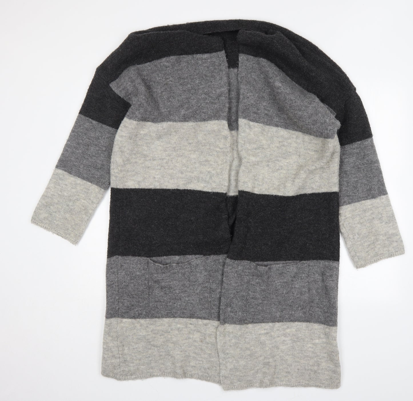 Atmosphere Womens Grey V-Neck Striped Acrylic Cardigan Jumper Size M