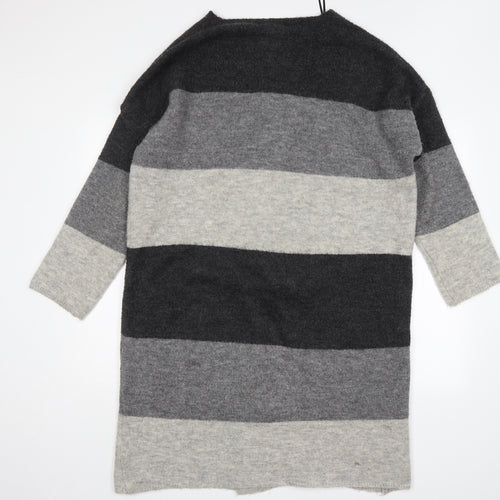 Atmosphere Womens Grey V-Neck Striped Acrylic Cardigan Jumper Size M