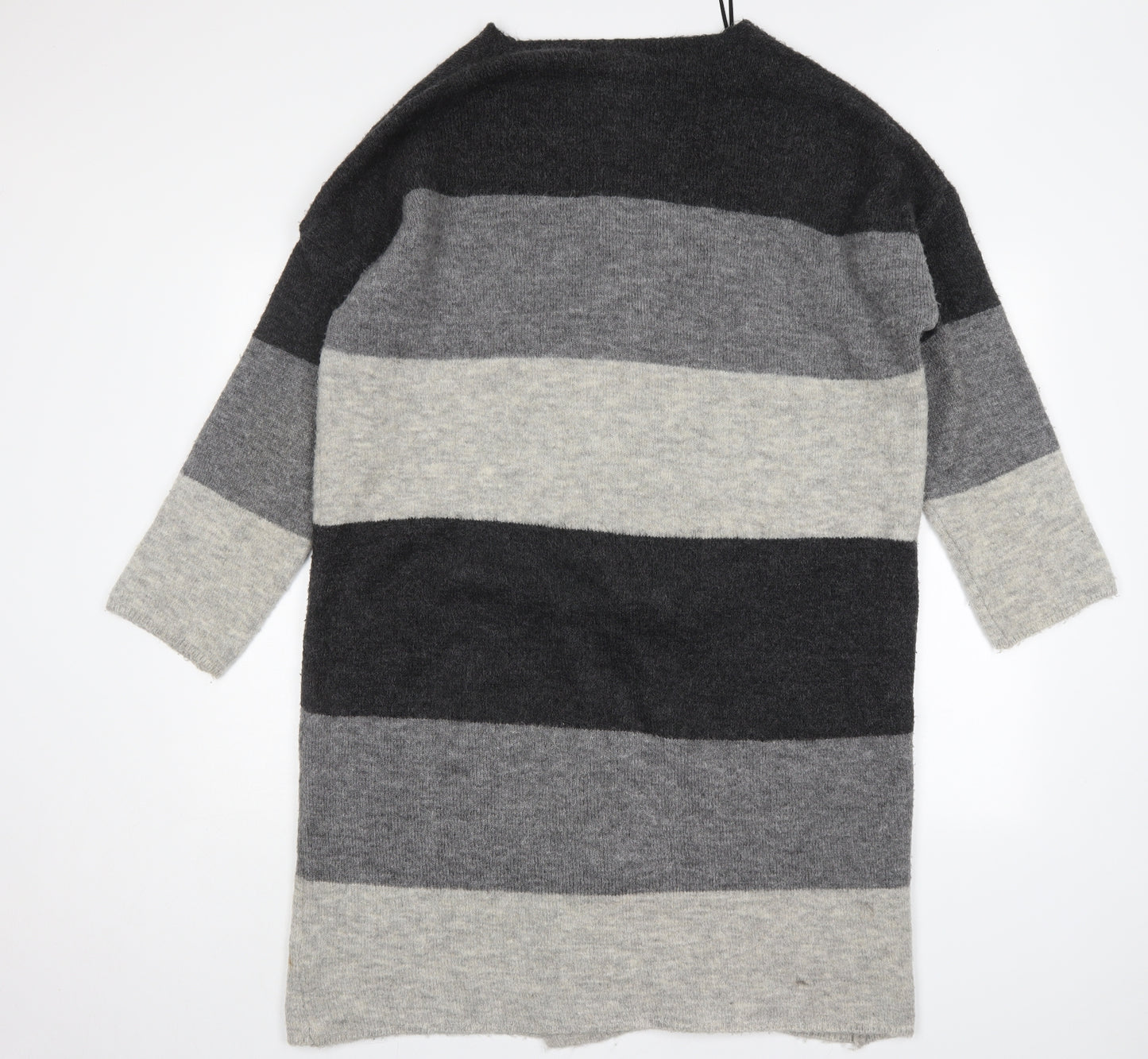 Atmosphere Womens Grey V-Neck Striped Acrylic Cardigan Jumper Size M