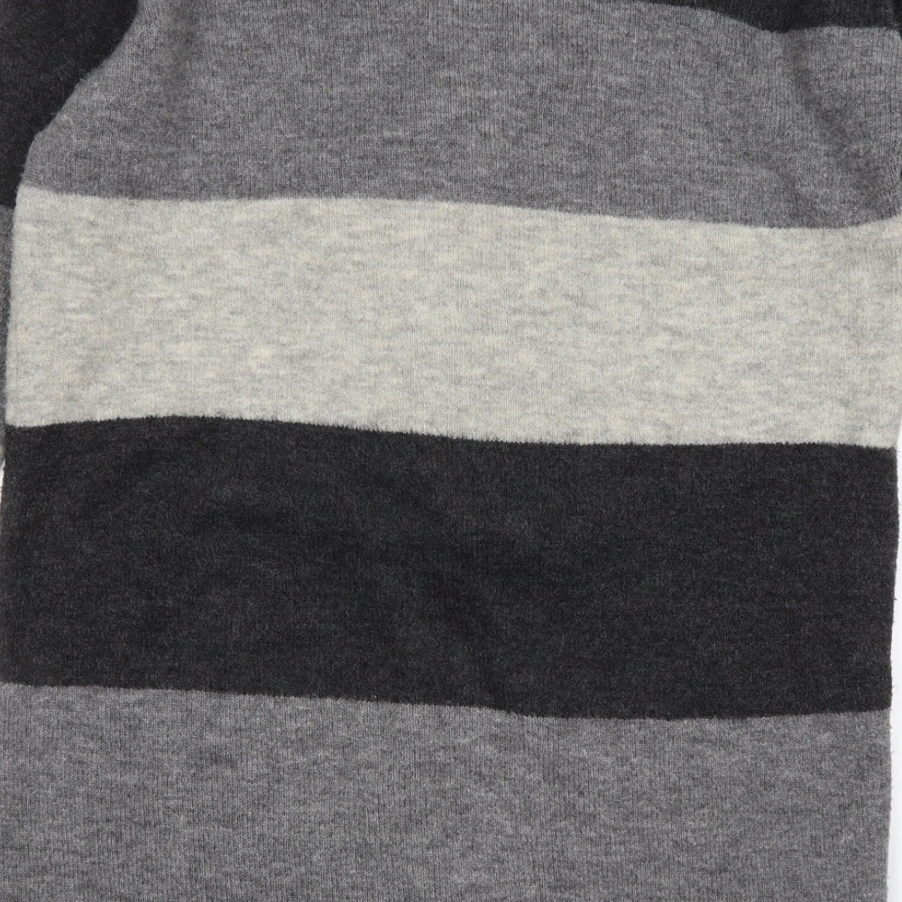 Atmosphere Womens Grey V-Neck Striped Acrylic Cardigan Jumper Size M