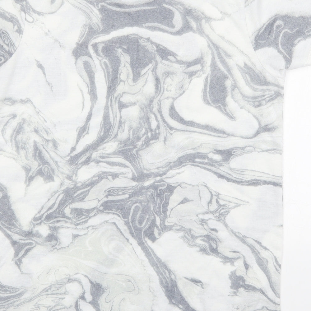 Primark Girls Grey Geometric Polyester Basic T-Shirt Size 13-14 Years Round Neck