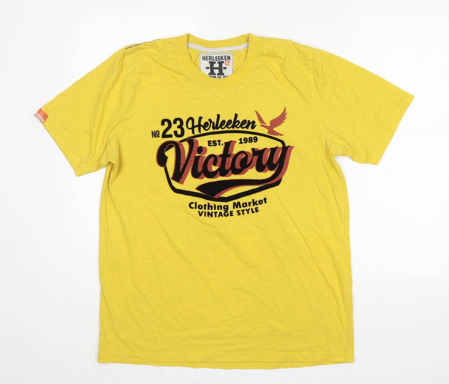 harleeken Mens Yellow    T-Shirt Size XL Round Neck