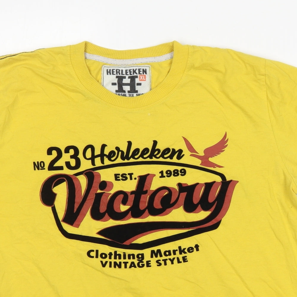 harleeken Mens Yellow    T-Shirt Size XL Round Neck