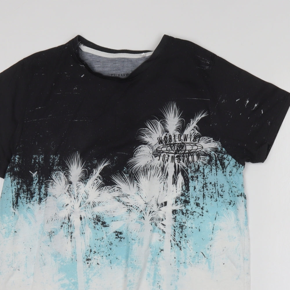 Primark Boys Multicoloured Floral Polyester Basic T-Shirt Size 14-15 Years Round Neck