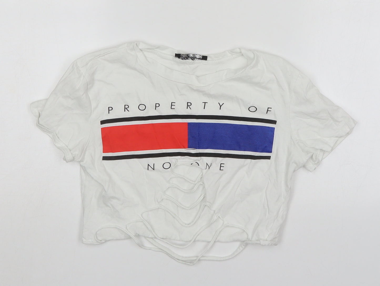 Style Wise Womens White  Cotton Cropped T-Shirt Size S Round Neck