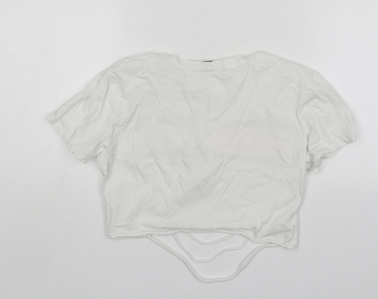 Style Wise Womens White  Cotton Cropped T-Shirt Size S Round Neck