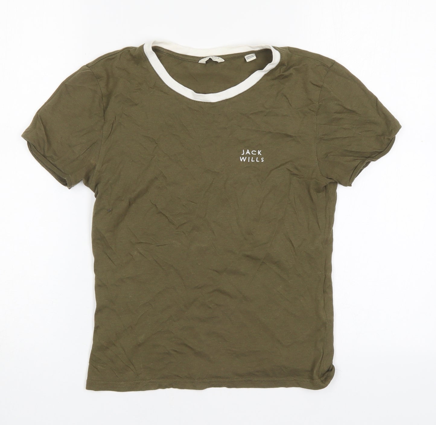 Jack Wills Womens Green  Cotton Basic T-Shirt Size 8 Round Neck