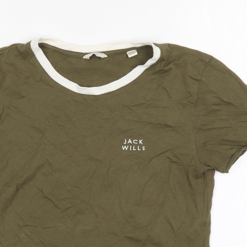 Jack Wills Womens Green  Cotton Basic T-Shirt Size 8 Round Neck
