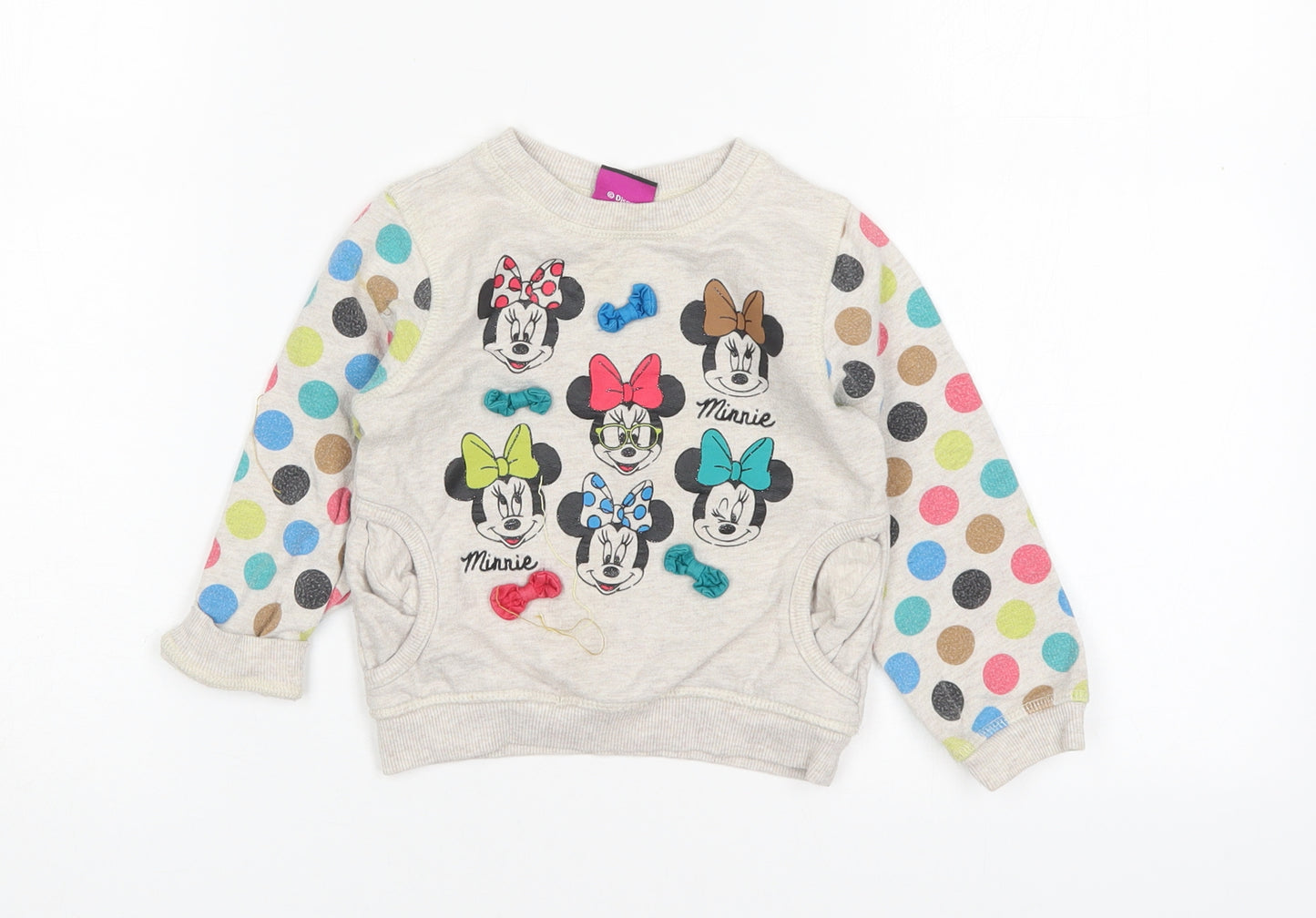 George Girls Multicoloured Polka Dot Cotton Pullover Jumper Size 18-24 Months   - Minnie Mouse