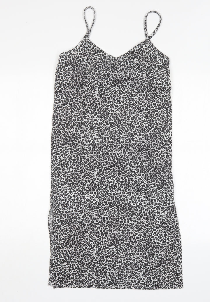 Boohoo Womens Multicoloured Animal Print Polyacrylate Fibre Tank Dress Size 8 V-Neck
