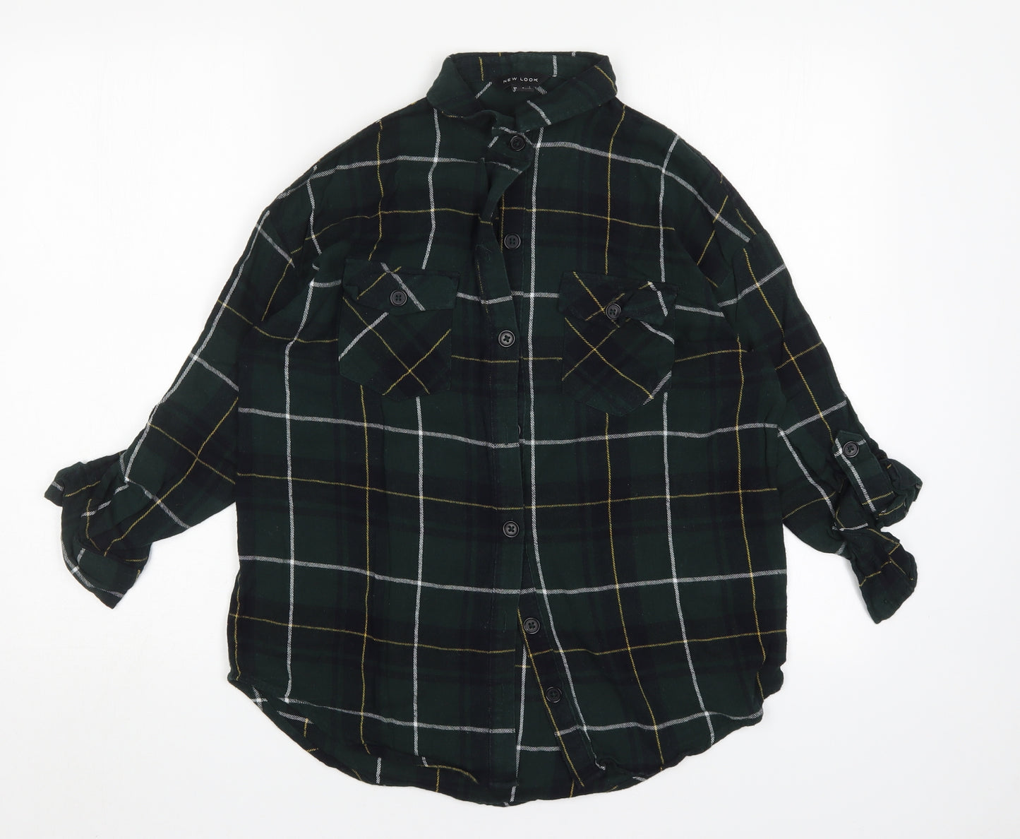 New Look Womens Multicoloured Plaid Cotton Basic Button-Up Size 8 Collared