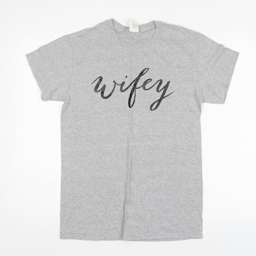 Gildan Womens Grey  Cotton Basic T-Shirt Size S Round Neck - Wifey