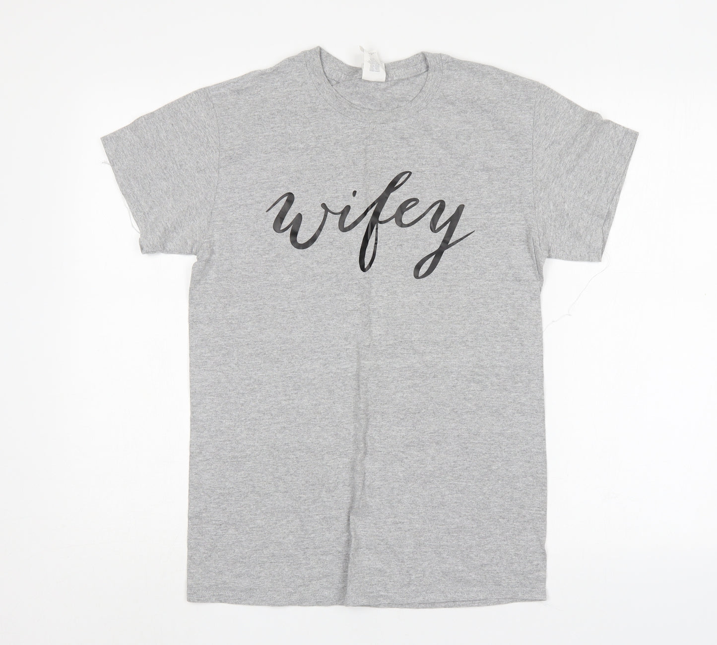 Gildan Womens Grey  Cotton Basic T-Shirt Size S Round Neck - Wifey